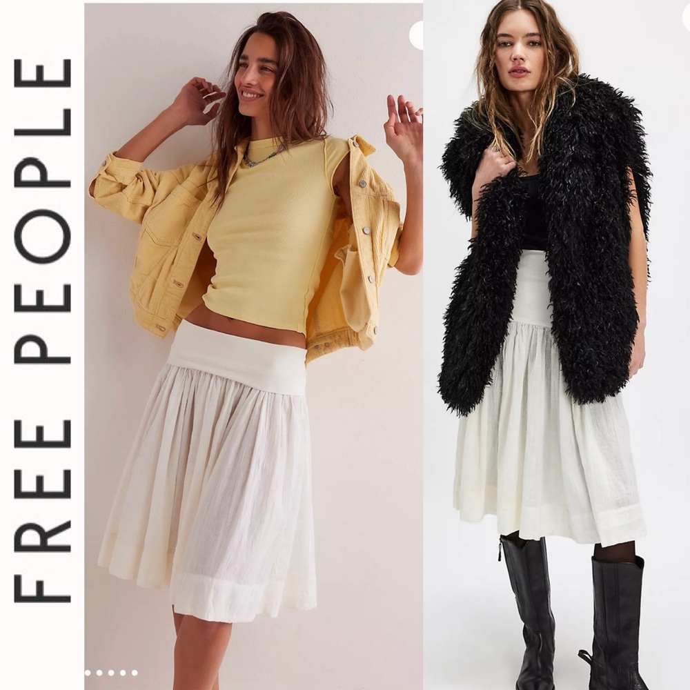NEW Free People Larkspur Cotton Midi Skirt white S